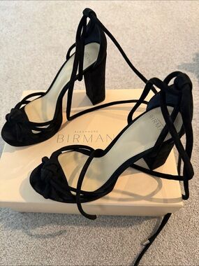 Alexandre Birman Black Suede Knotted Lace-Up Block Heel Sandals